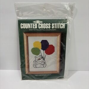 1982 MH Yarns Counted Cross-stitch kit -CS11-Cat At Play 5"x7" Cat W/Balloons